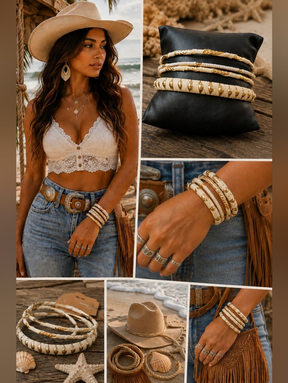 Ivory & Gold Plus Size Layered Bangles Set | Boho Chic Statement Bracelets